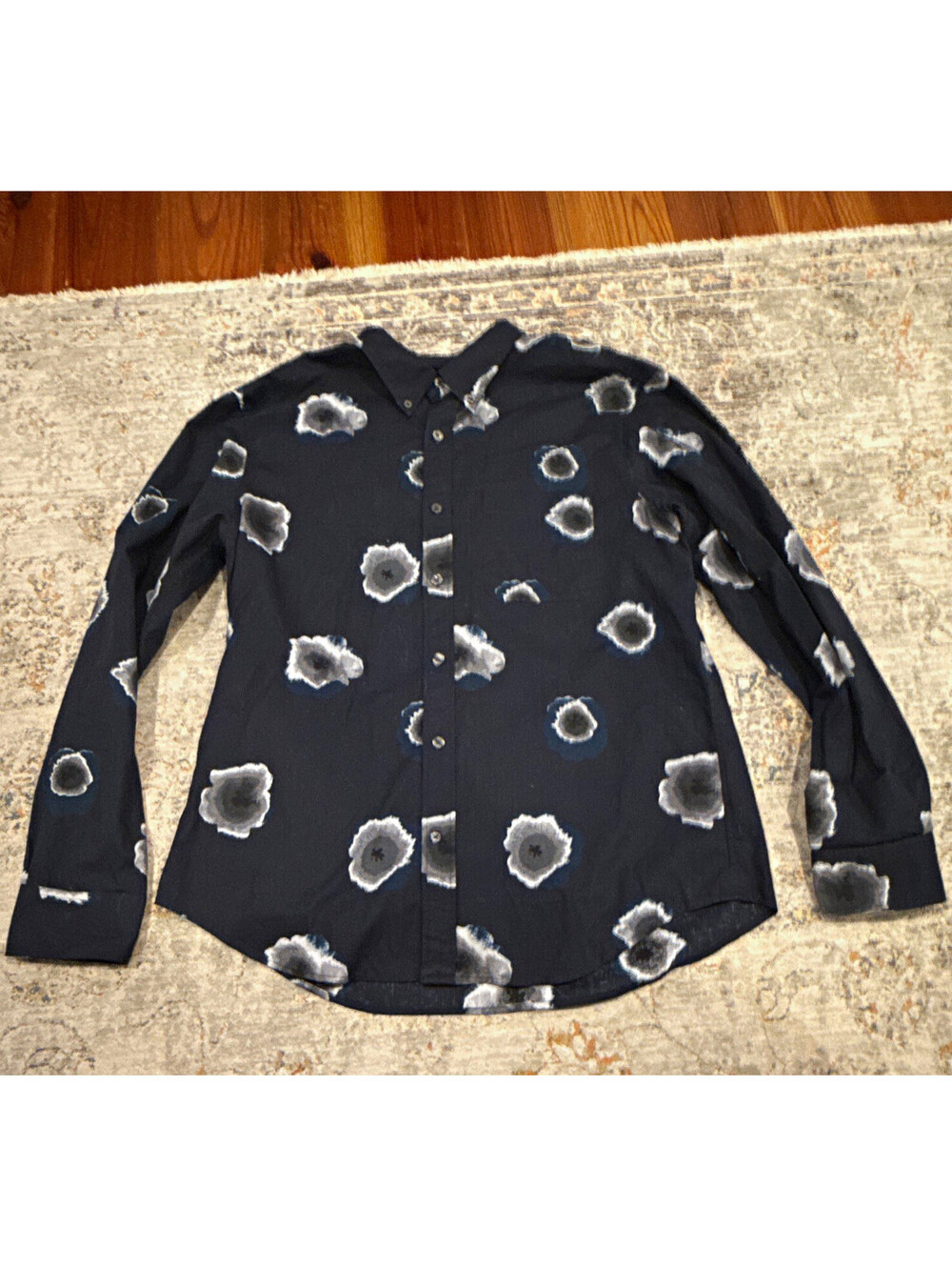 Club Monaco Slim Fit Floral 100% Cotton Long Sleeve Point Dress Shirt L A278
